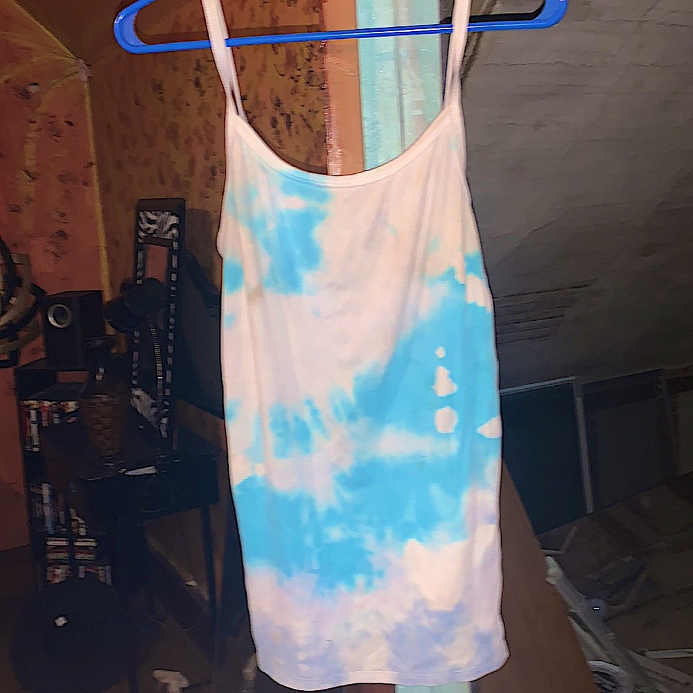 Hand tie dyed tank tops blue and white
